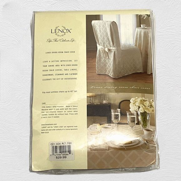 Lenox Dining Room Chair Cover Platinum Laurel Leaf Damask 40” Replacement New - Picture 2 of 5